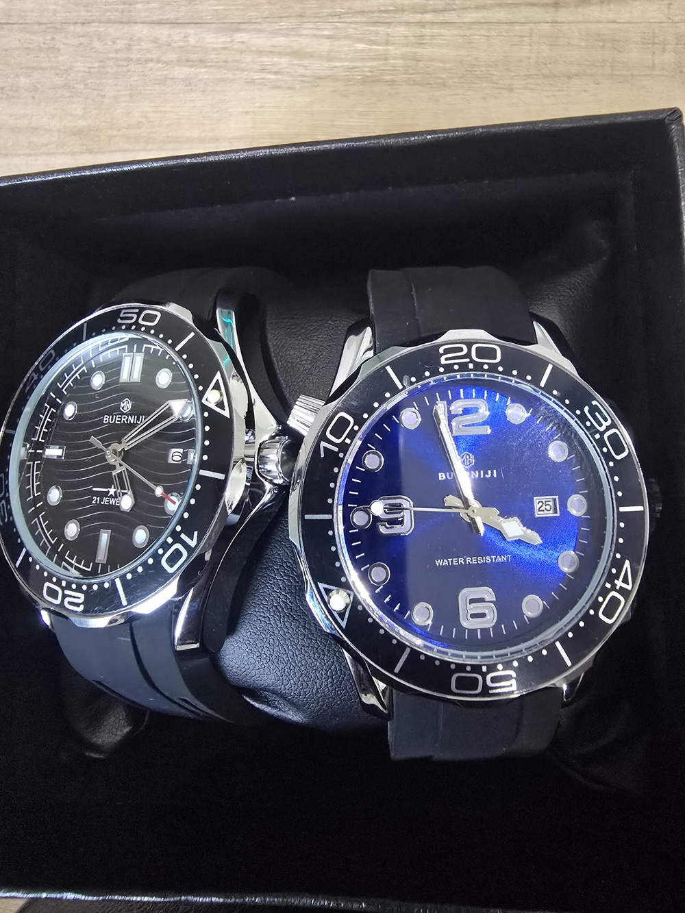 Bundle,Men’s Blue Dive Watch with Black Bezel and Black Face With Rubber Strap.